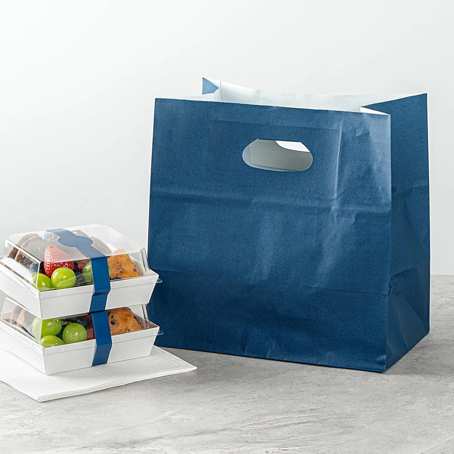 Bag Tek Rectangle Paper Take Out Bag - with Handles - 11" x 7" x 11" - 100 count box