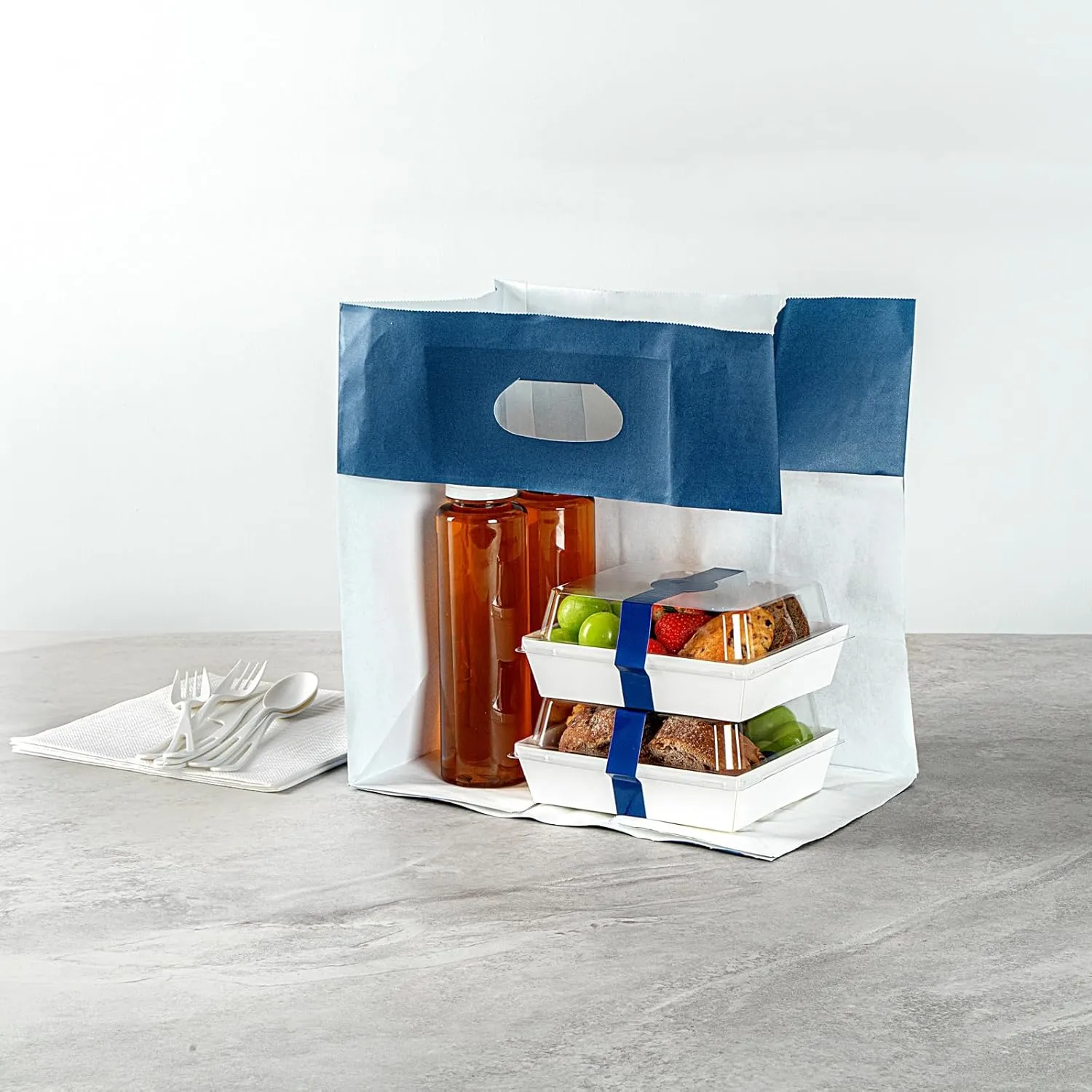 Bag Tek Rectangle Paper Take Out Bag - with Handles - 11" x 7" x 11" - 100 count box