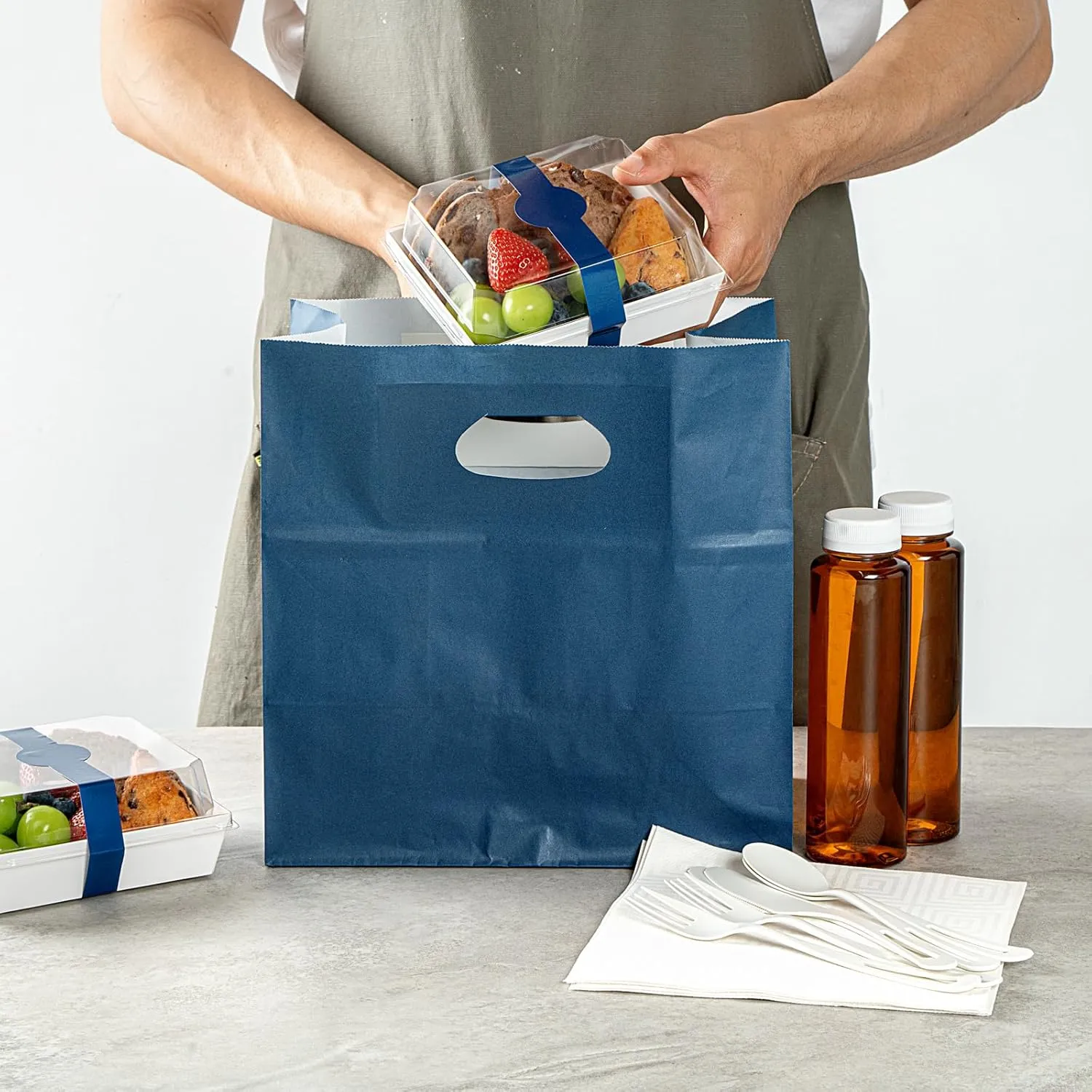Bag Tek Rectangle Paper Take Out Bag - with Handles - 11" x 7" x 11" - 100 count box