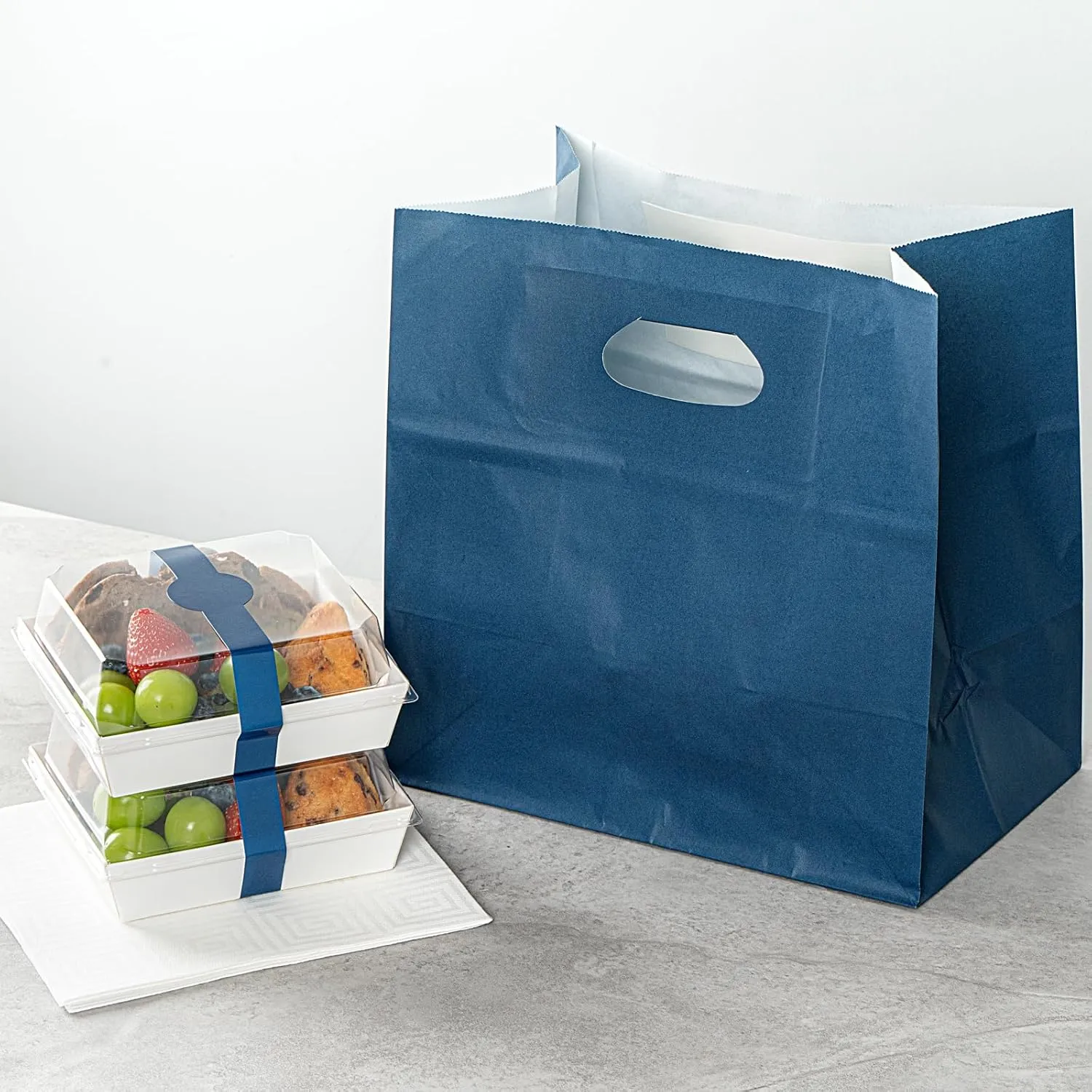 Bag Tek Rectangle Paper Take Out Bag - with Handles - 11" x 7" x 11" - 100 count box