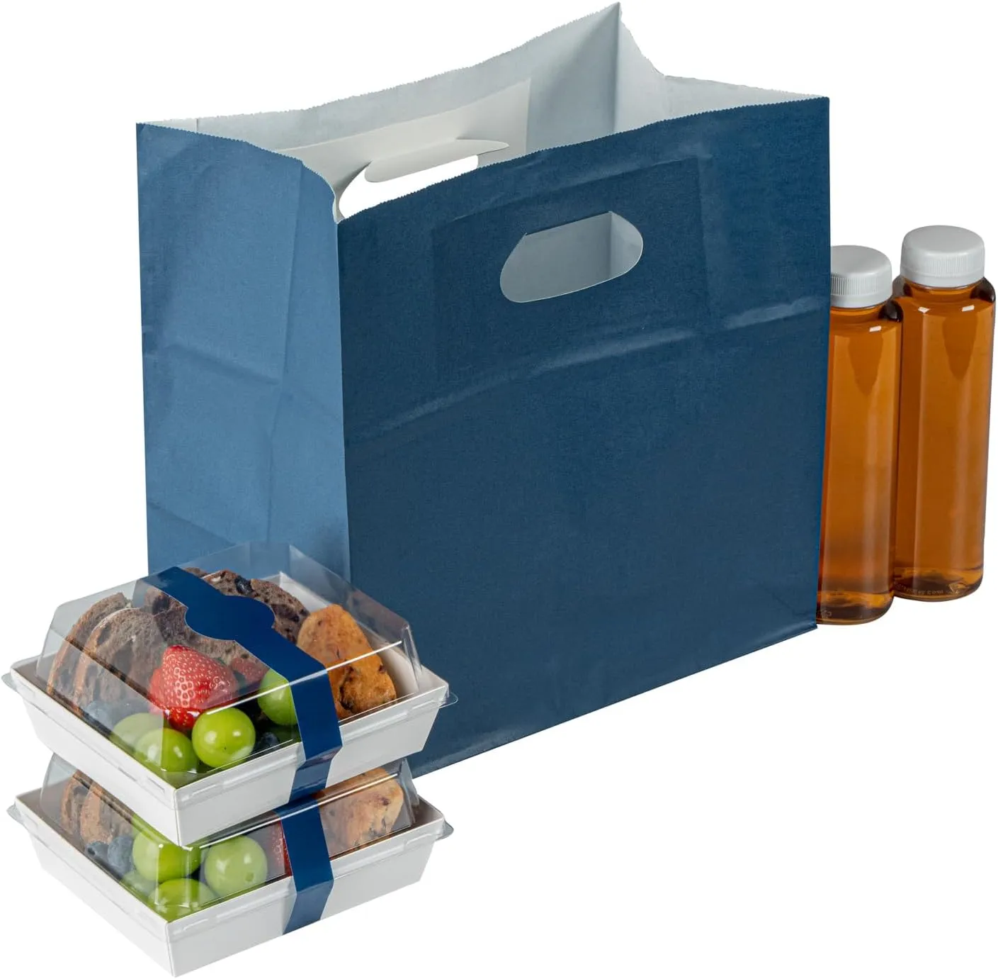 Bag Tek Rectangle Paper Take Out Bag - with Handles - 11" x 7" x 11" - 100 count box