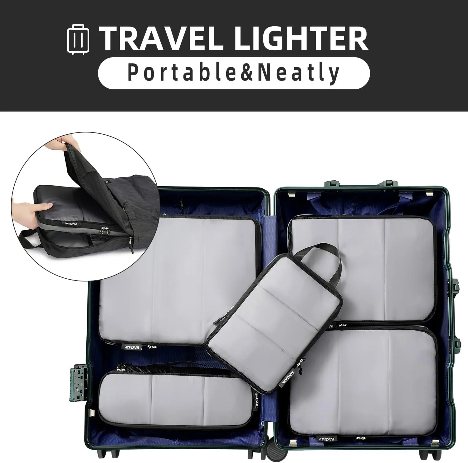 BAGAIL 5 Set/6 Set Ultralight Compression Packing Cubes Travel Accessories Expandable Packing Organizers