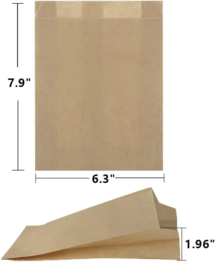 BagDream Paper Sandwich Bags 7.9x6.3x1.96" 200ct Recyclable Kitchens Paper Sack Sandwich Bags, Sealable with Thank You Stickers, Unbleached Natural Kraft Paper Bags