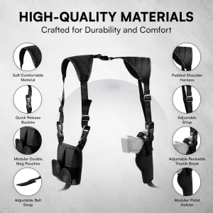 Baldman Shoulder Holster, Vertical Gun Holster & Double Magazine Pouch, Adjustable Universal Fit, Compatible with Compact to Large Pistols, Fits 1911 and Most Kinds of Pistols.