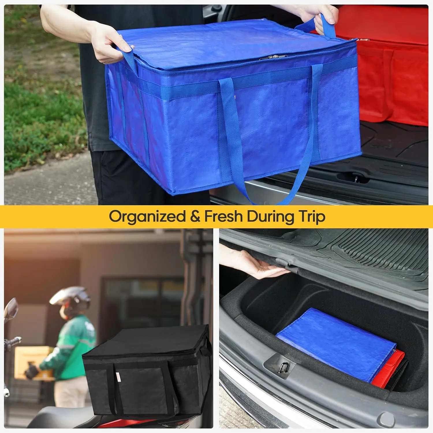 BALEINE 2Pk Insulated Reusable Grocery Bags, Collapsible Cooler Bag for Groceries, Heavy Duty Large Insulated Bag (19.5''x19.5''x11.5'', Urban Gray)