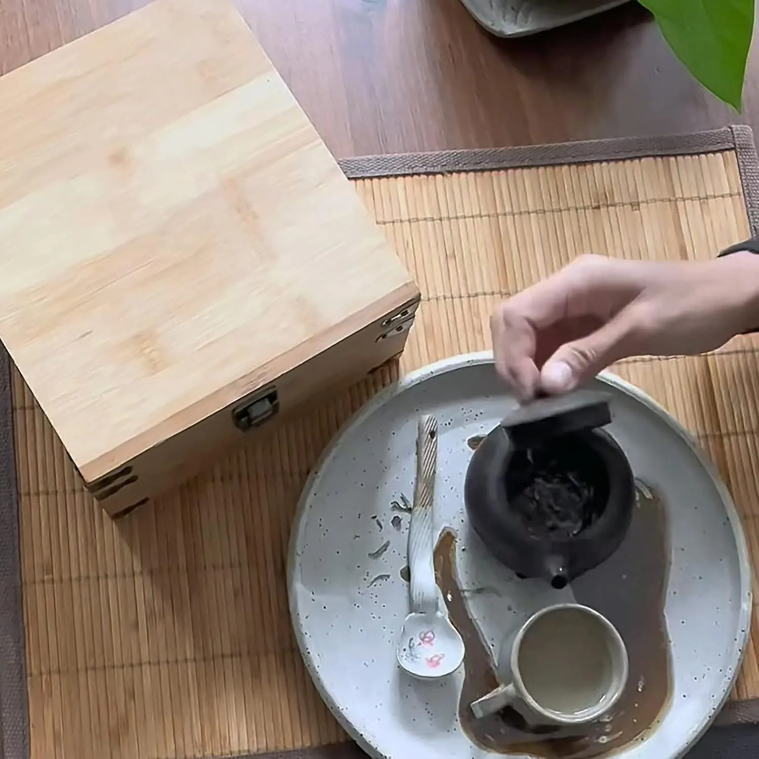 Bamboo Tea Organizer Box Chemical Free Eco-Friendly Big, Tall, Adjustable Cubbies Natural Wooden Storage Chest (4-Slot Square 7.4" x 8.1" x 4.2")