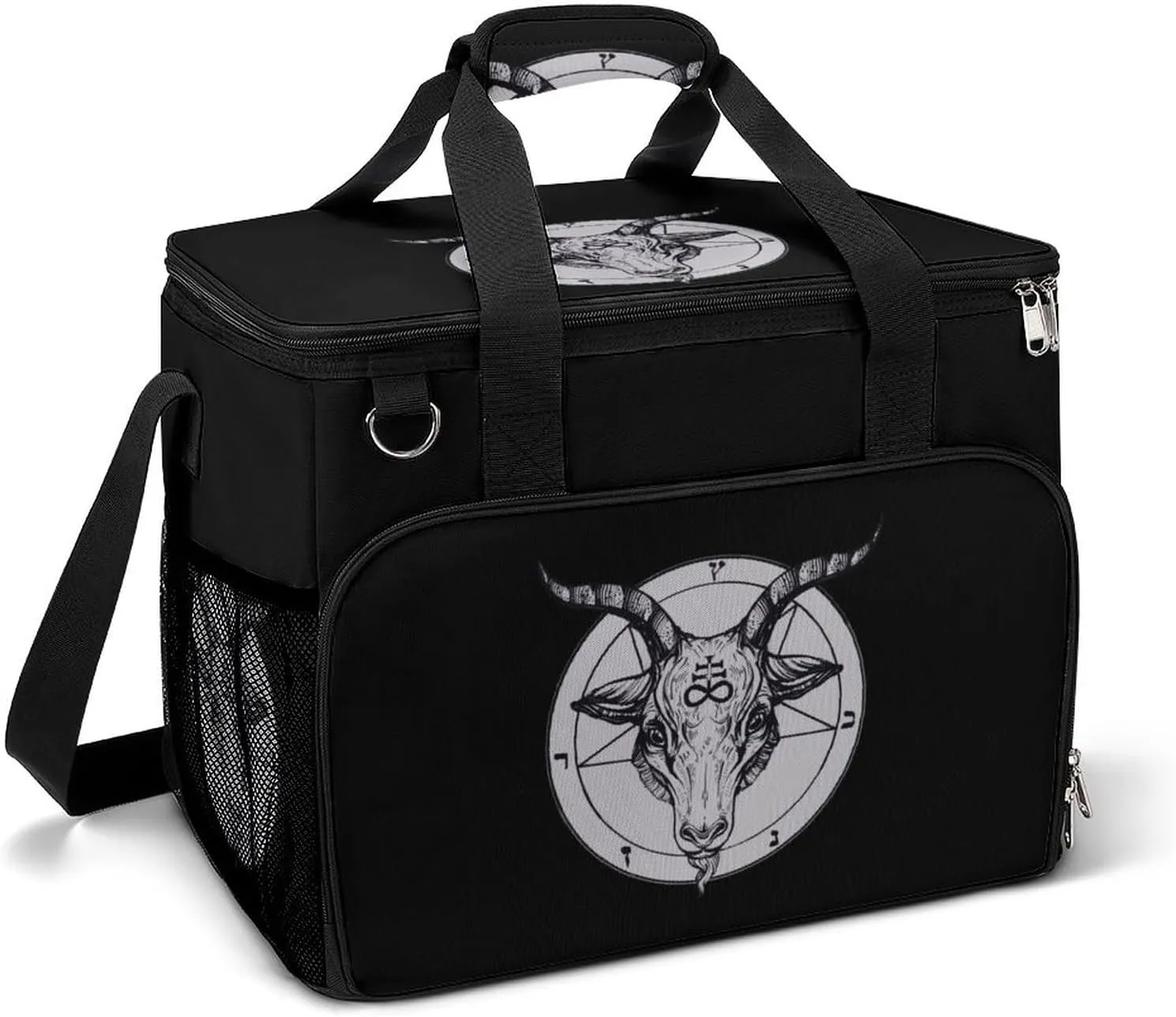 Baphomet Satanic Goat Head Cooler Bag Insulated Cooler Lunch Box Waterproof Tote Bag for Camping Travel