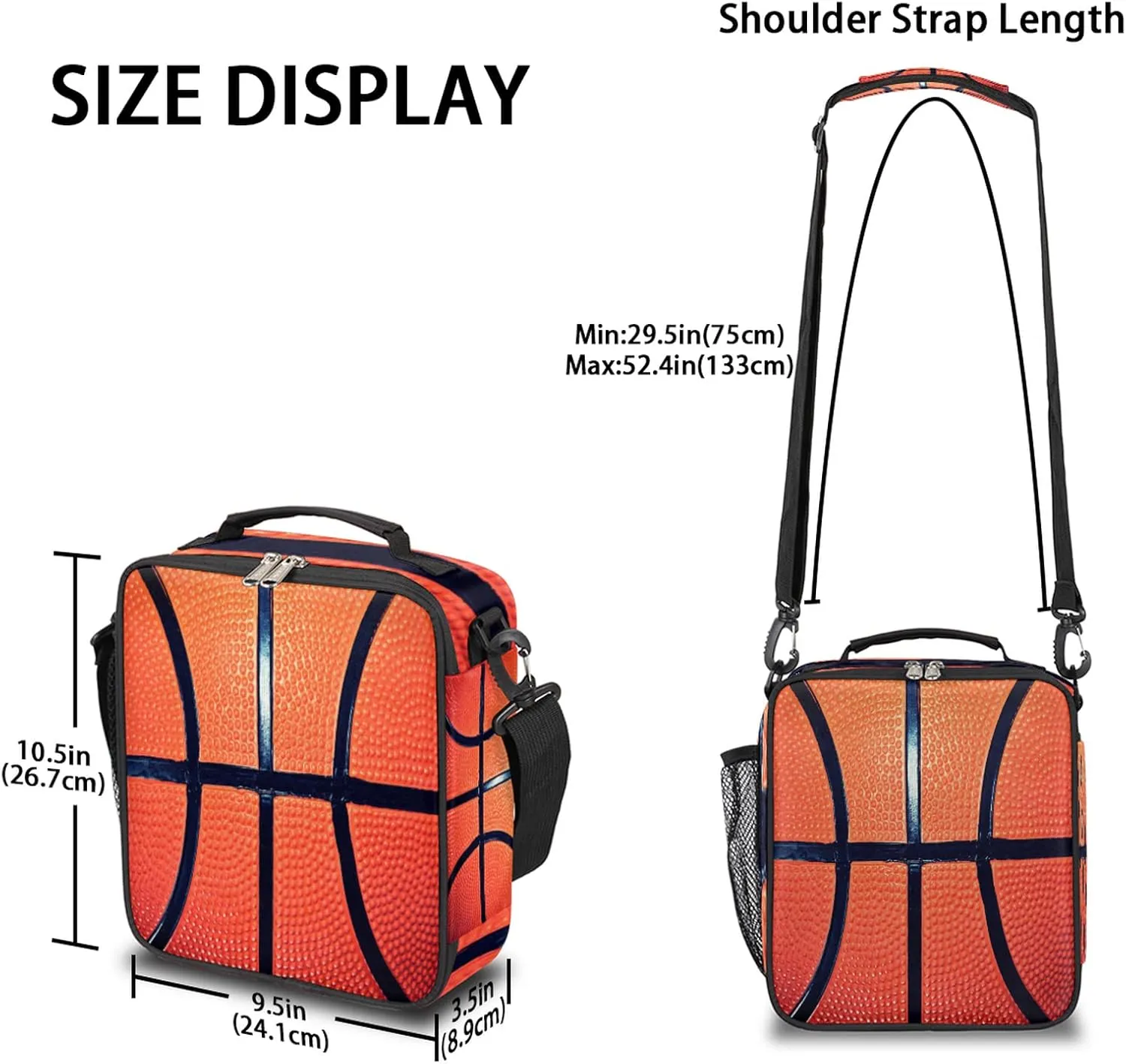 Bardic Basketball Lunch Box for Kids, Texture Ball Sport Insulated Lunch Bag for Boys Girls, Reusable Waterproof Lunch Box with Adjustable Shoulder Strap Cooler Tote Bag for School, Work, Picnic…