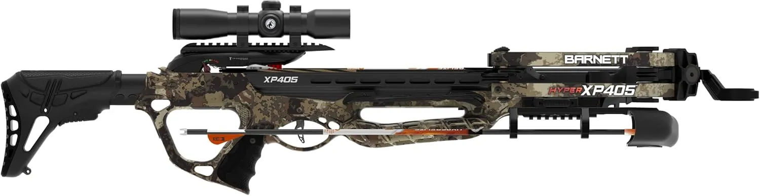 Barnett Archery Hyper XP 405 Crossbow with Two Hyperflite 22" Arrows, Illuminated 4X32mm Scope, and Rope Cocking Device, and Lightweight Side Mount Quiver