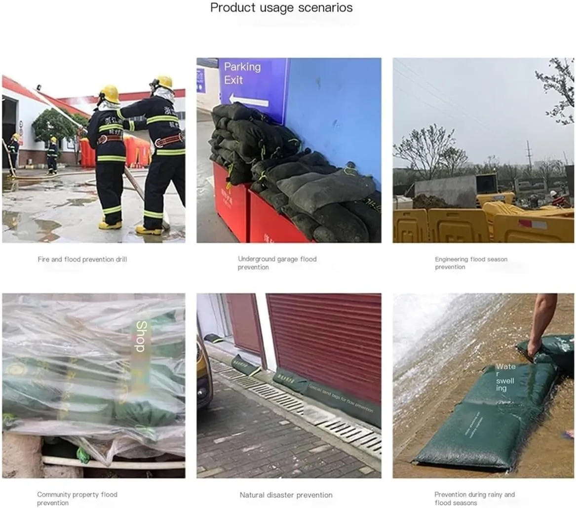Barrier Flood, Sandless Sand Bags, Self-Priming Flood Barrier Sandbags, for Flooding Water Absorbent Mat Flood Prevention Reusable Sand Bags, for Flood Control, 10 Pieces