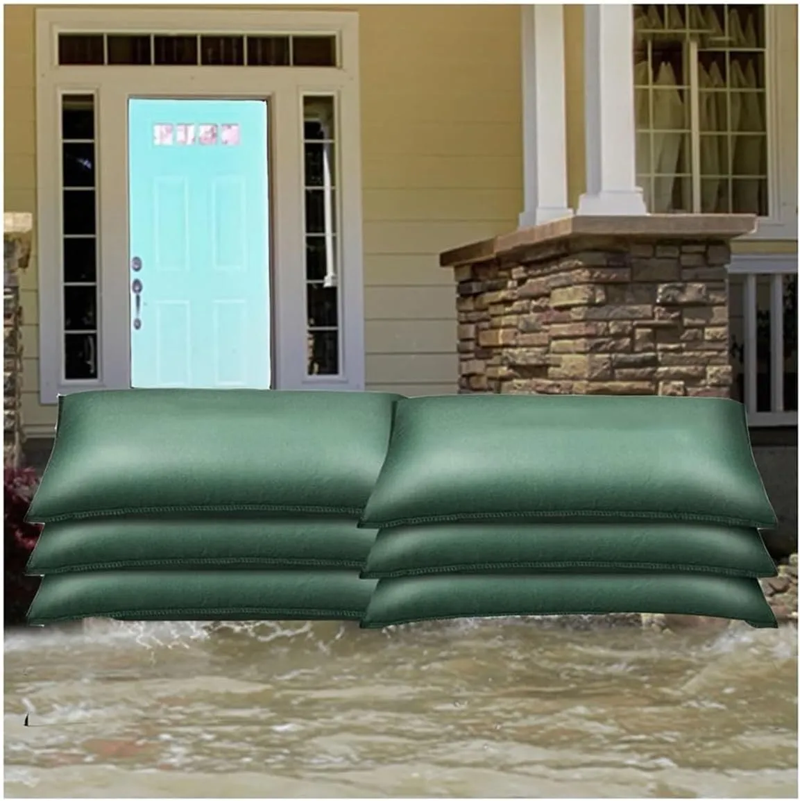 Barrier Flood, Sandless Sand Bags, Self-Priming Flood Barrier Sandbags, for Flooding Water Absorbent Mat Flood Prevention Reusable Sand Bags, for Flood Control, 10 Pieces