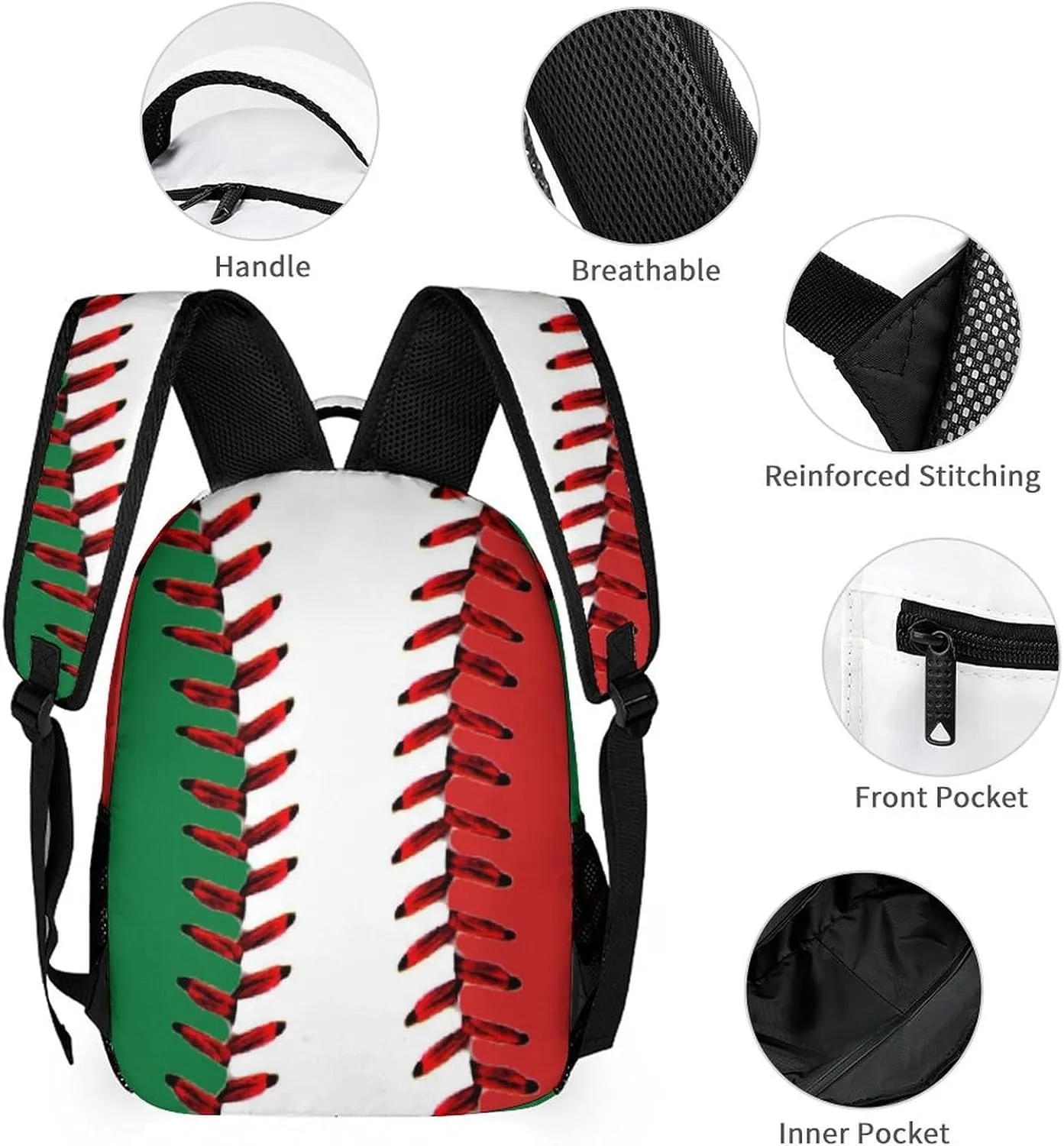 Baseball Backpack Travel Camping with Lunch Box Set for Work Office College Picnic, 3 in 1 Backpacks Matching Combo