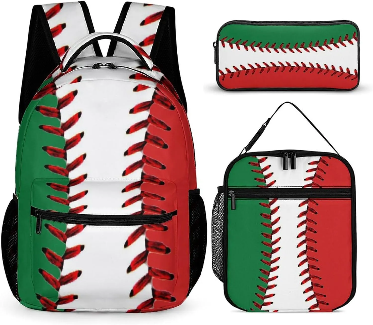 Baseball Backpack Travel Camping with Lunch Box Set for Work Office College Picnic, 3 in 1 Backpacks Matching Combo