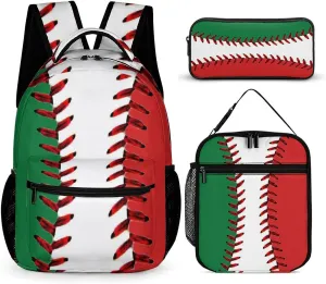 Baseball Backpack Travel Camping with Lunch Box Set for Work Office College Picnic, 3 in 1 Backpacks Matching Combo