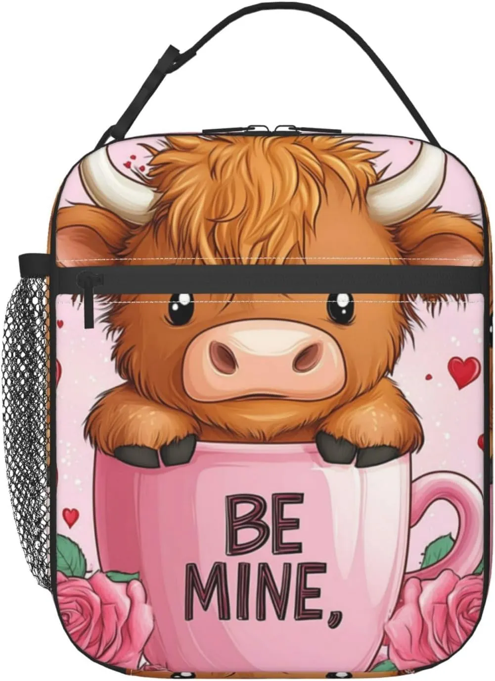 Be Mine Cow Lunch Bag Lunch Box Lunch Tote Reusable Insulated Cooler Lunch Container For Work Office Picnic Travel-Wine Cup