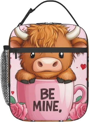 Be Mine Cow Lunch Bag Lunch Box Lunch Tote Reusable Insulated Cooler Lunch Container For Work Office Picnic Travel-Wine Cup
