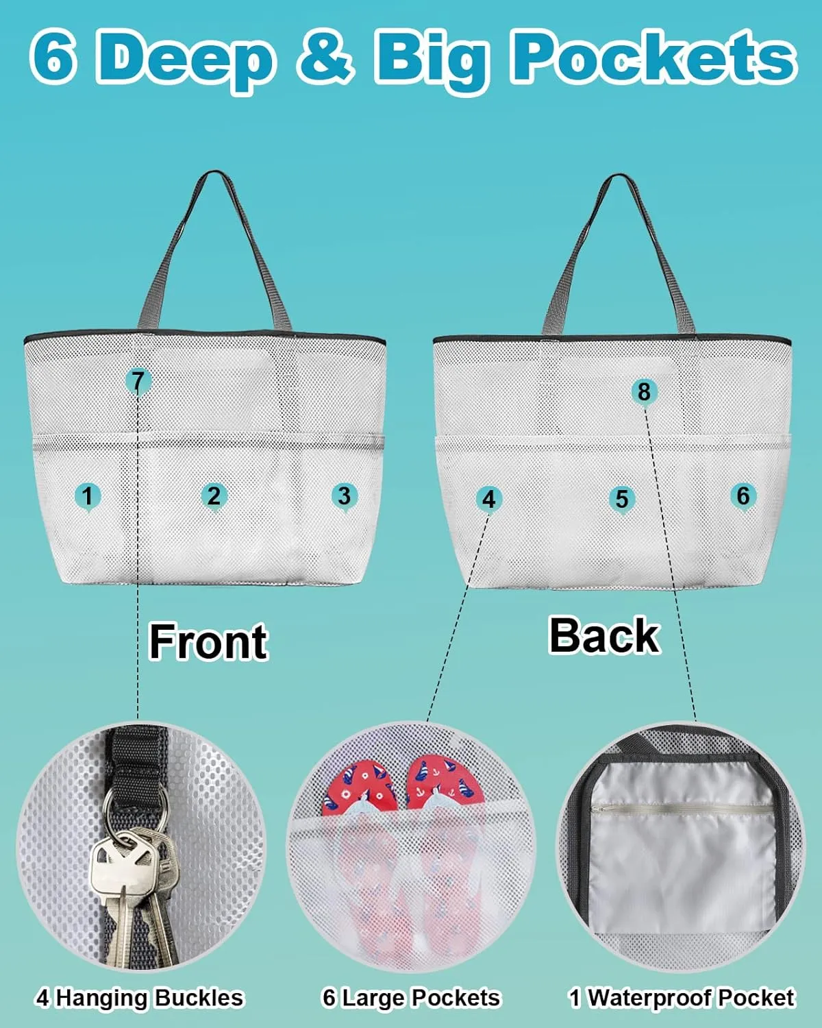 Beach Bag for Women Mesh Tote Bags Squirrel Sunflower Truck Autumn Thanksgiving Pool Bag with Pockets Travel Tote Bags