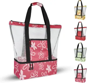 Beach Bag with Cooler,Mesh Beach Bags for Women Sandproof for Pool and Swimming Zipper Waterproof Bag