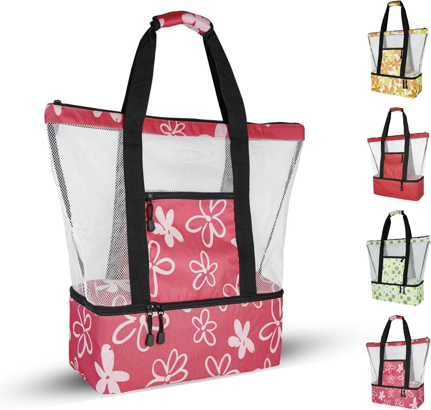 Beach Bag with Cooler,Mesh Beach Bags for Women Sandproof for Pool and Swimming Zipper Waterproof Bag