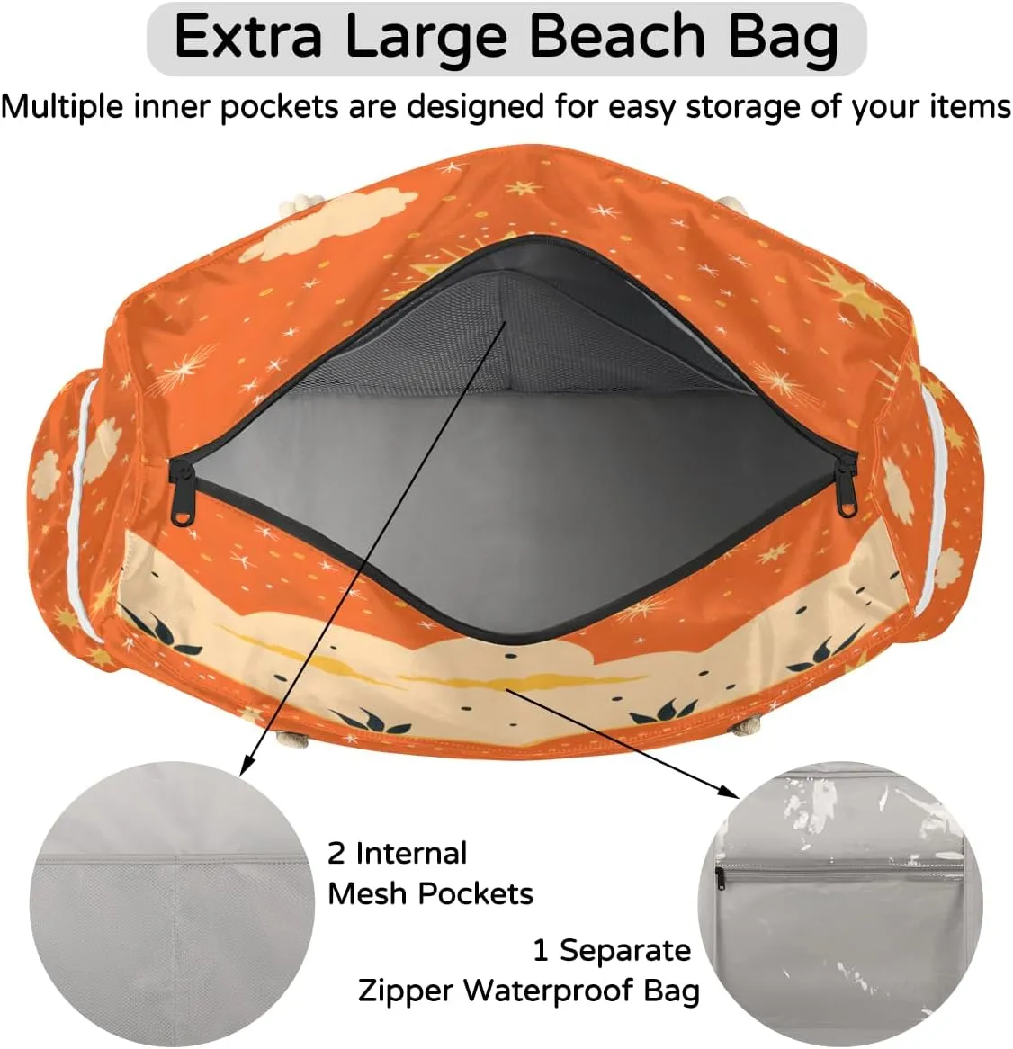 Beach Bags for Women, Large Waterproof Beach Tote Bag for Gym Grocery Travel