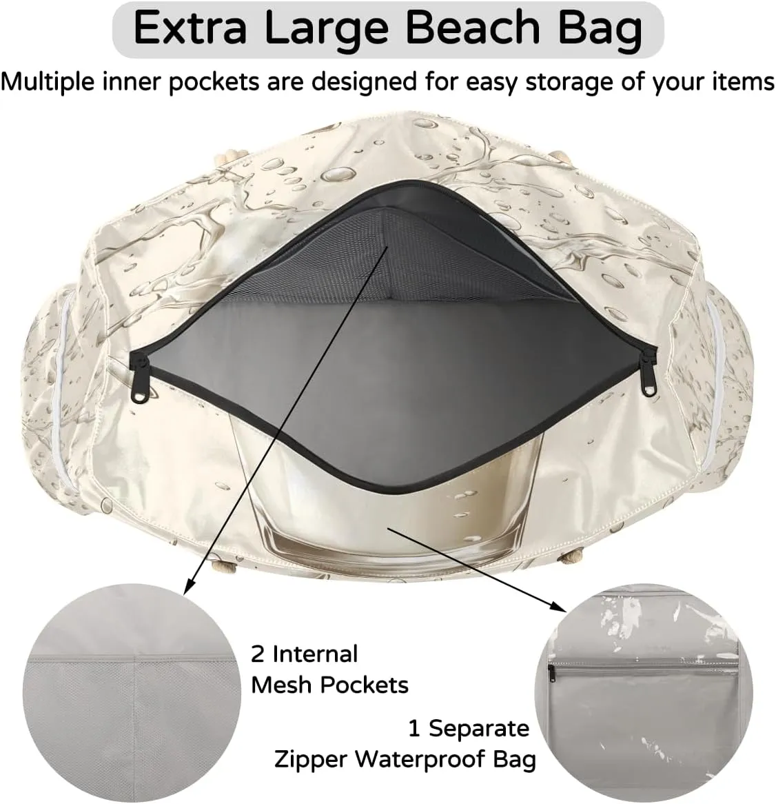 Beach Bags for Women, Large Waterproof Beach Tote Bag for Gym Grocery Travel