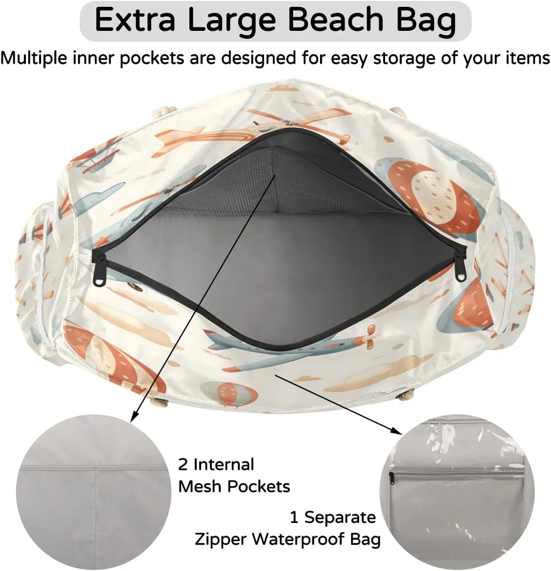 Beach Bags for Women, Large Waterproof Beach Tote Bag for Gym Grocery Travel