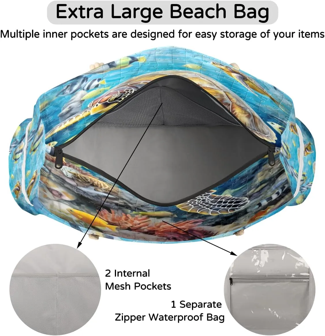 Beach Bags for Women, Large Waterproof Beach Tote Bag for Gym Grocery Travel