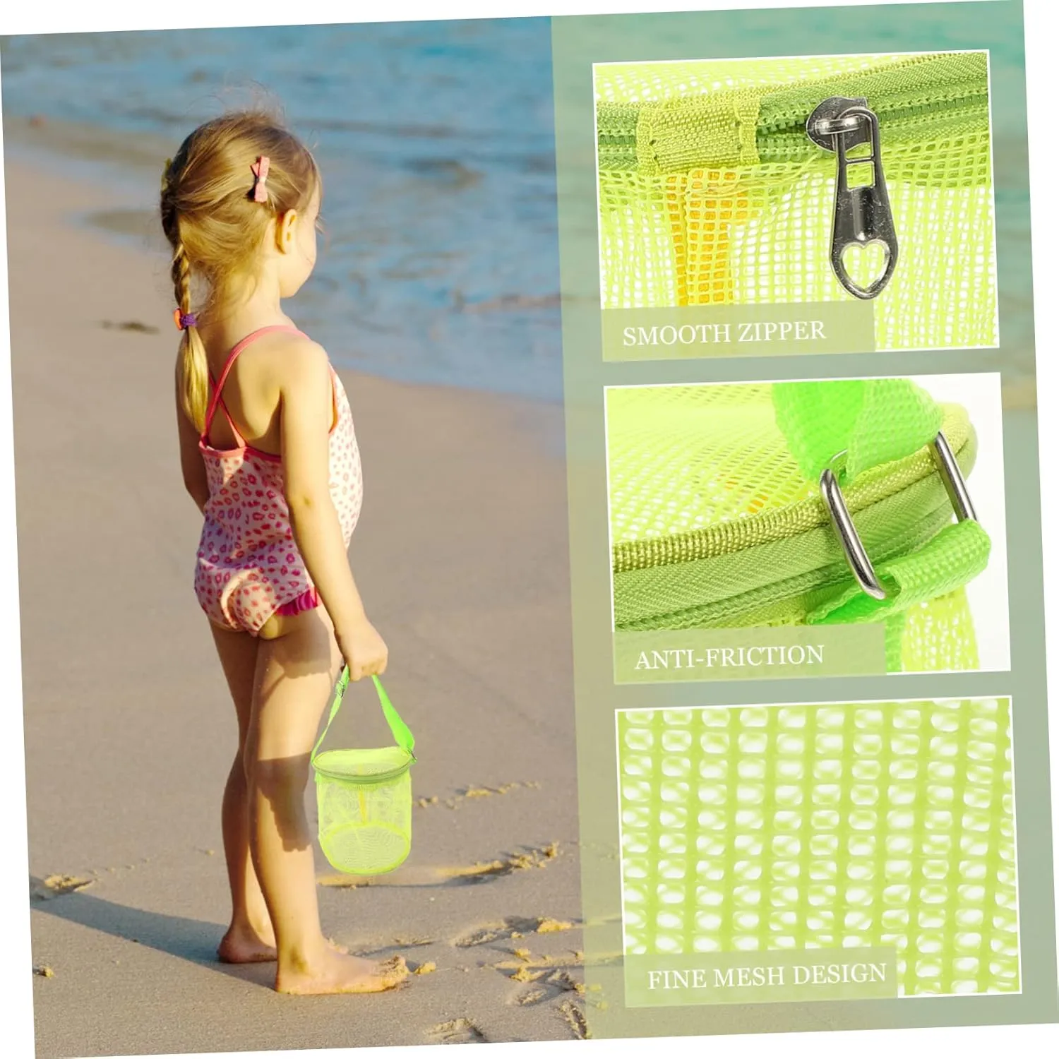 Beach Storage Bag Beach Toys for Kids Beach Tote Bag Bag Organizer for Backpack Mesh Summer Bags Beach Net Bag Beach Toy Tote Beach Toy Bucket Mesh Bucket Sand Toy Bag Green Child