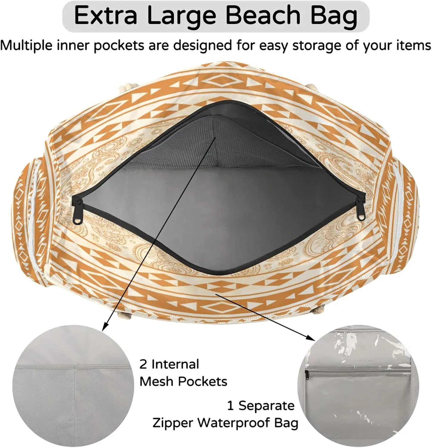 Beach Tote Bags for Women with Zipper Large Pool Bags for Swimming Travel Gym