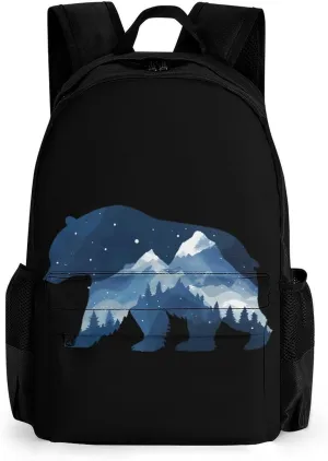 Bear Double Exposure Wildlife Animal Backpack Lightweight Laptop Backpack Travel Daypack with Pocket Work Bag for Women Men