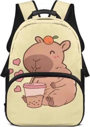 Beauty Collector Capybara Love Milk Tea Backpacks Travel Laptop School Book Bag for Teens Kids