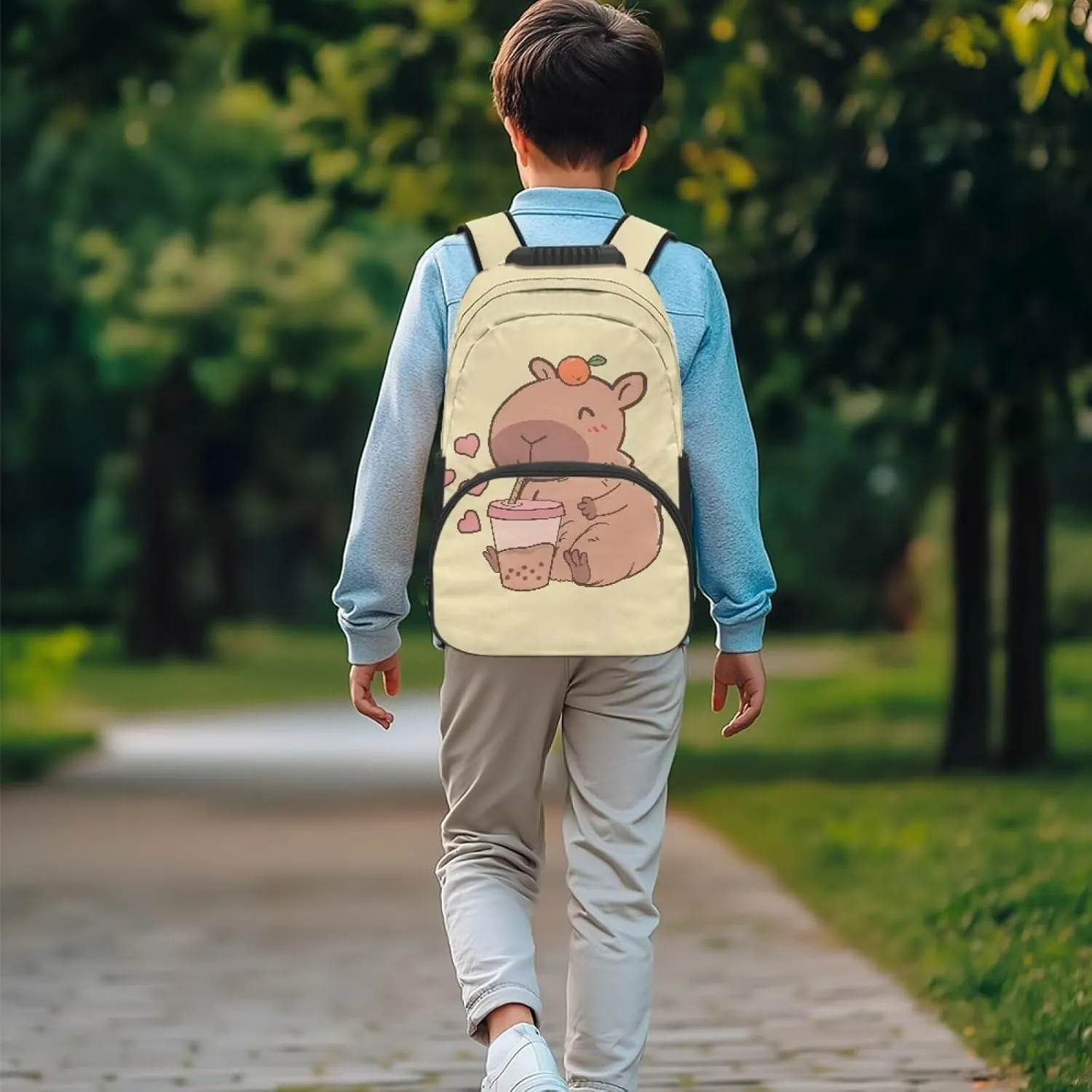 Beauty Collector Capybara Love Milk Tea Backpacks Travel Laptop School Book Bag for Teens Kids
