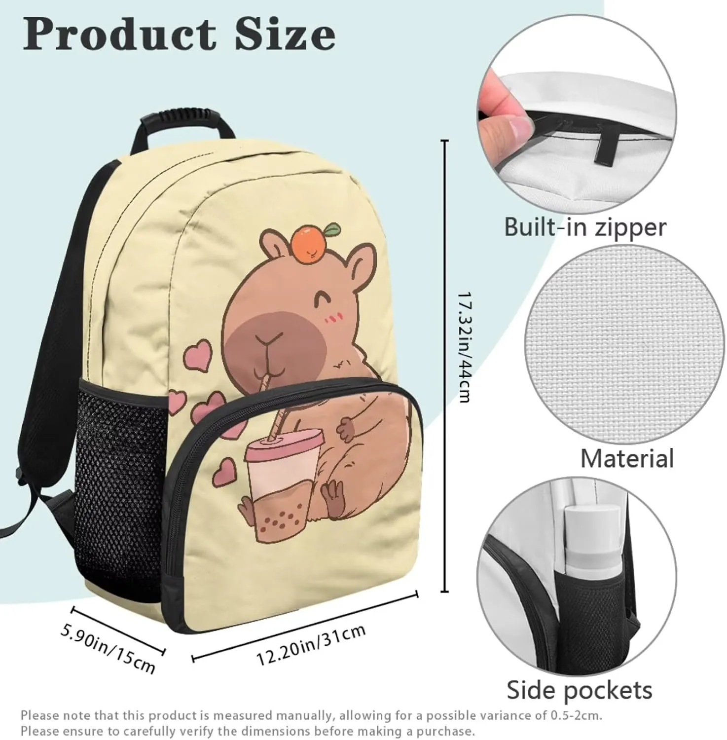 Beauty Collector Capybara Love Milk Tea Backpacks Travel Laptop School Book Bag for Teens Kids