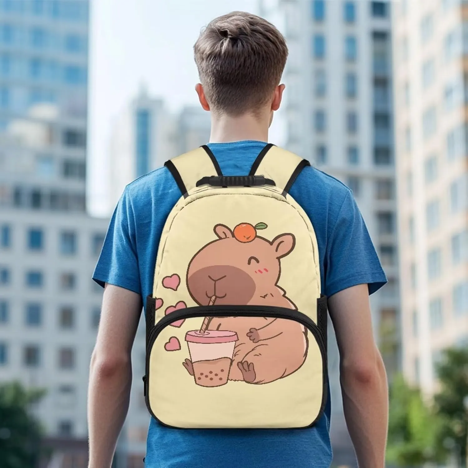 Beauty Collector Capybara Love Milk Tea Backpacks Travel Laptop School Book Bag for Teens Kids