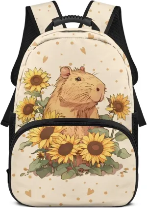 Beauty Collector Capybara Love Sunflower Backpacks Travel Laptop School Book Bag for Teens Kids