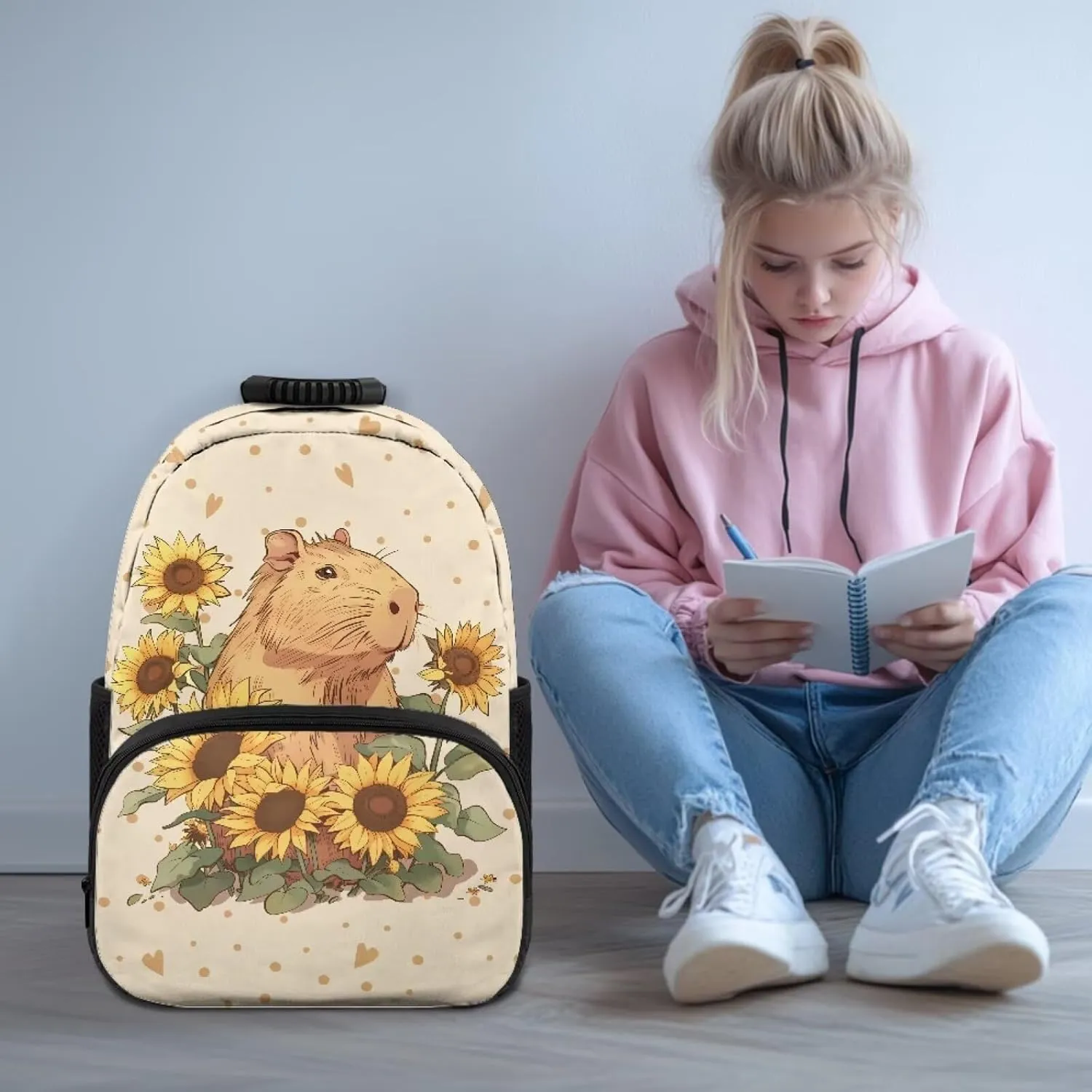 Beauty Collector Capybara Love Sunflower Backpacks Travel Laptop School Book Bag for Teens Kids