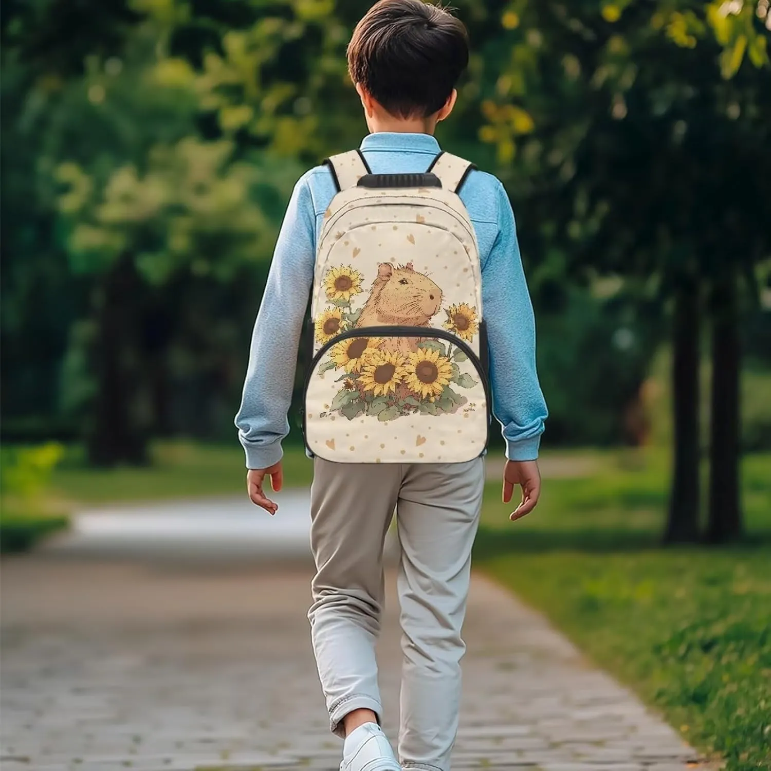 Beauty Collector Capybara Love Sunflower Backpacks Travel Laptop School Book Bag for Teens Kids