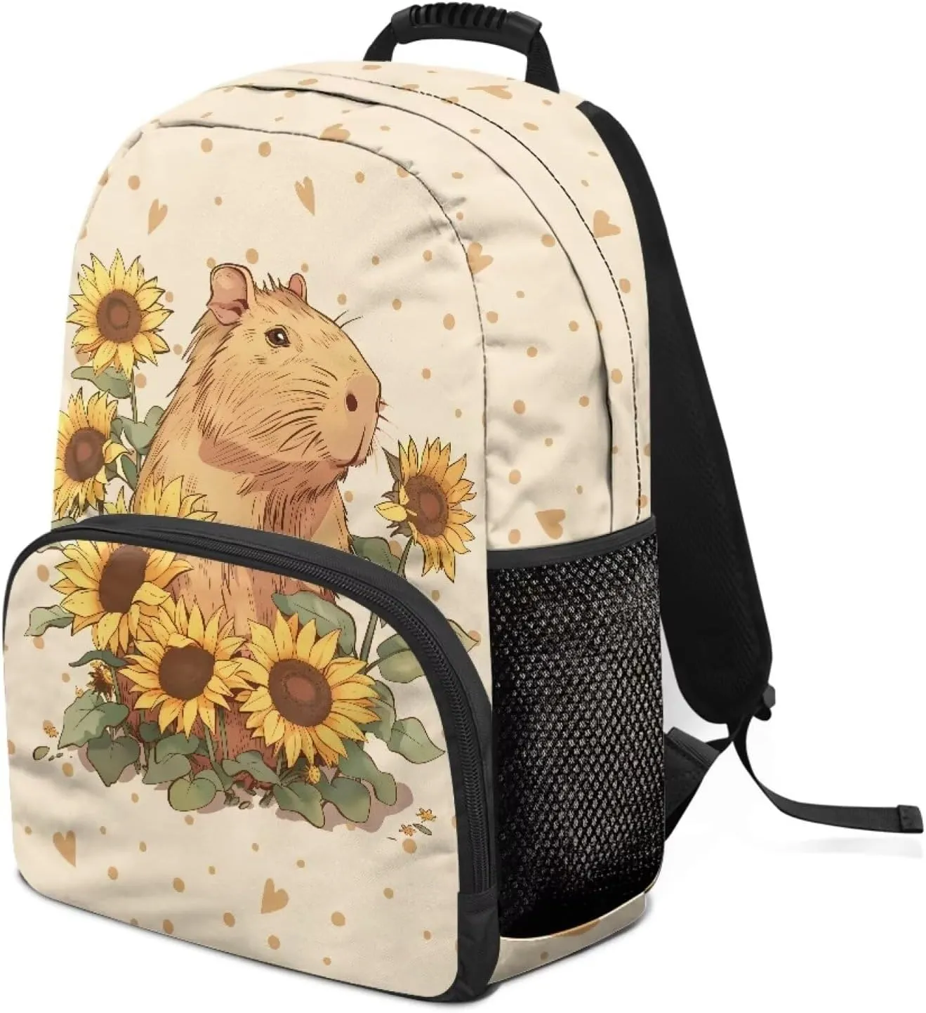 Beauty Collector Capybara Love Sunflower Backpacks Travel Laptop School Book Bag for Teens Kids