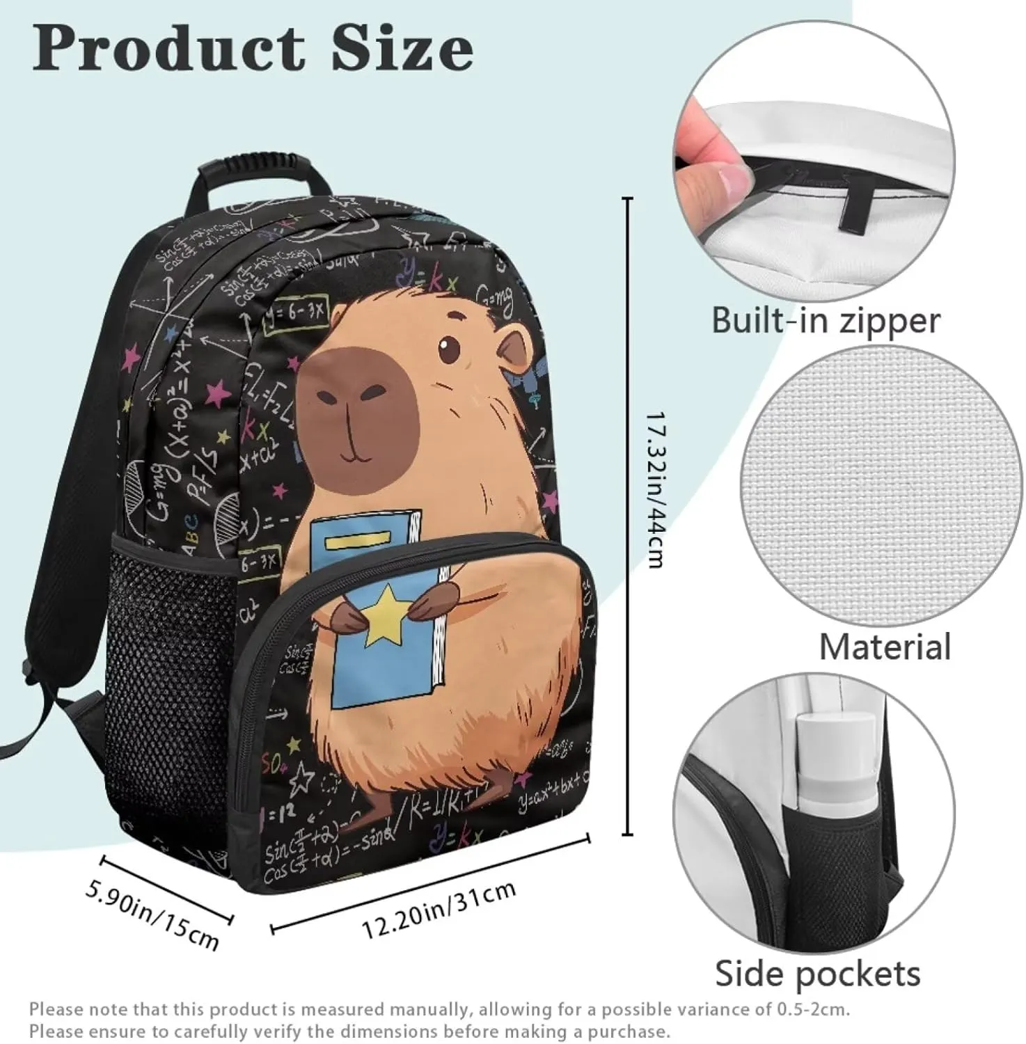 Beauty Collector Capybara Study Physics Backpacks For Girls Women Aesthetic Bookbag with Side Pockets