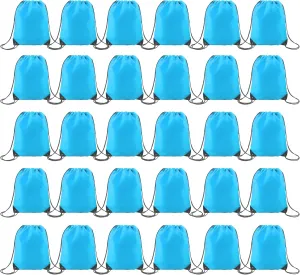 BeeGreen 30 Packs Sky Blue Drawstring Bags for Birthday Party Gym Sports Multipurpose Polyester Cinch Sackpack Bulk for Heat Vinyl Tie Dye Pull String Sinch Sacks