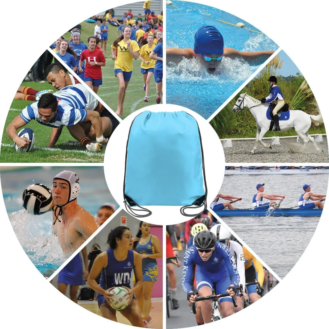 BeeGreen 30 Packs Sky Blue Drawstring Bags for Birthday Party Gym Sports Multipurpose Polyester Cinch Sackpack Bulk for Heat Vinyl Tie Dye Pull String Sinch Sacks