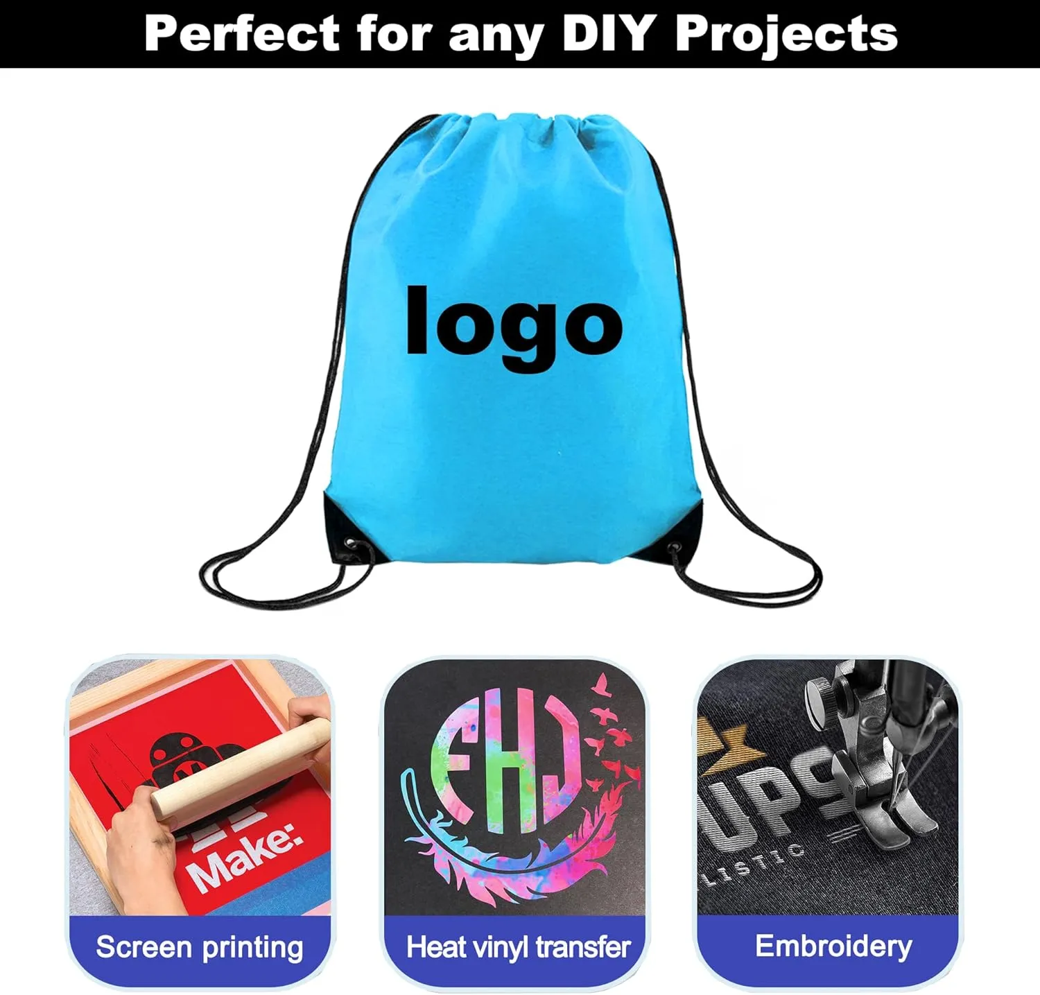 BeeGreen 30 Packs Sky Blue Drawstring Bags for Birthday Party Gym Sports Multipurpose Polyester Cinch Sackpack Bulk for Heat Vinyl Tie Dye Pull String Sinch Sacks