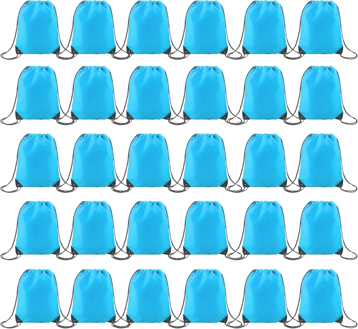 BeeGreen 30 Packs Sky Blue Drawstring Bags for Birthday Party Gym Sports Multipurpose Polyester Cinch Sackpack Bulk for Heat Vinyl Tie Dye Pull String Sinch Sacks
