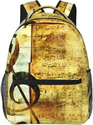 Beige Music Musical Note Backpack for Men Women, Travel Laptop Backpack Computer Bag Daypack for Business Work Weekender
