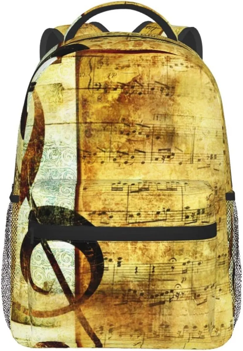 Beige Music Musical Note Backpack for Men Women, Travel Laptop Backpack Computer Bag Daypack for Business Work Weekender
