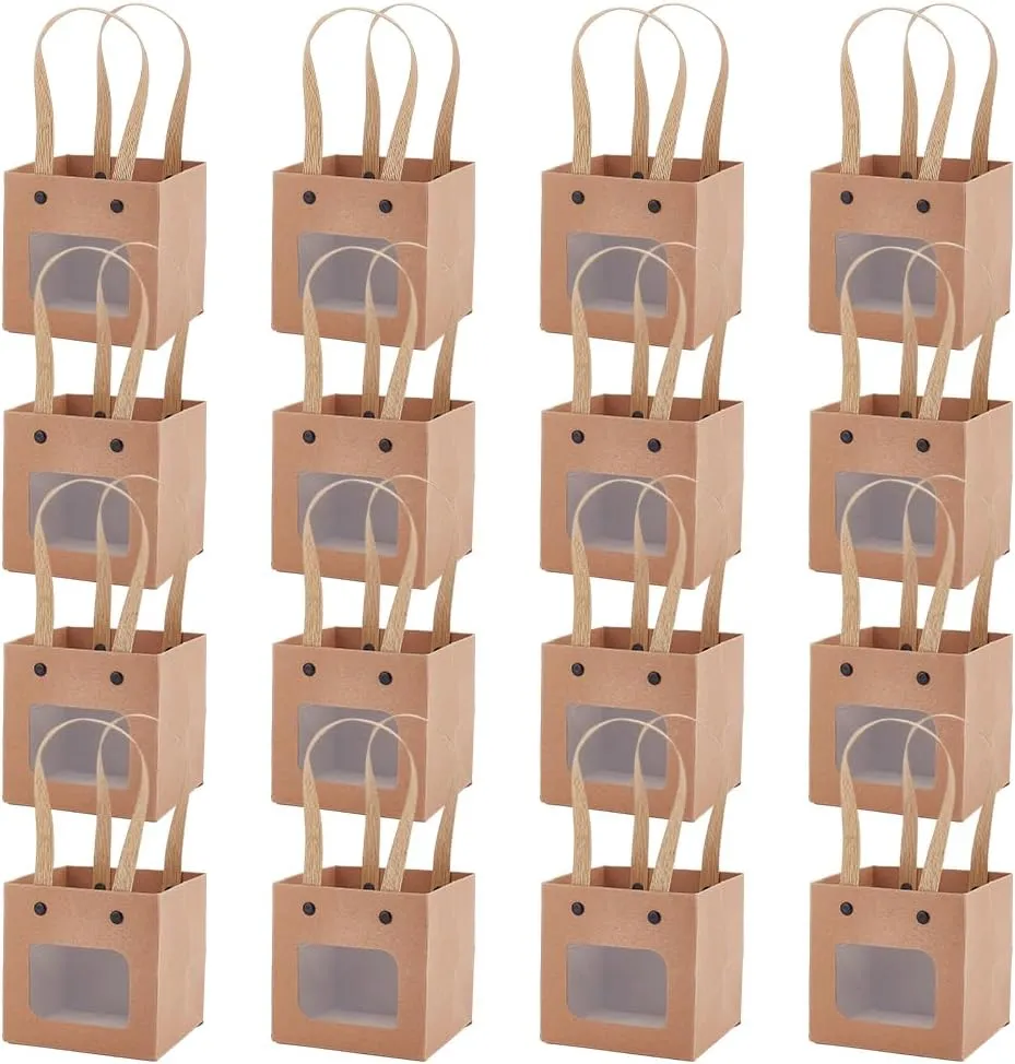 BENECREAT 16 Packs Square Paper Gift Bags with Handles, Small Shopping Bags for Baby Shower Birthday Wedding Anniversary Florist Packing, 4x4x4 inch