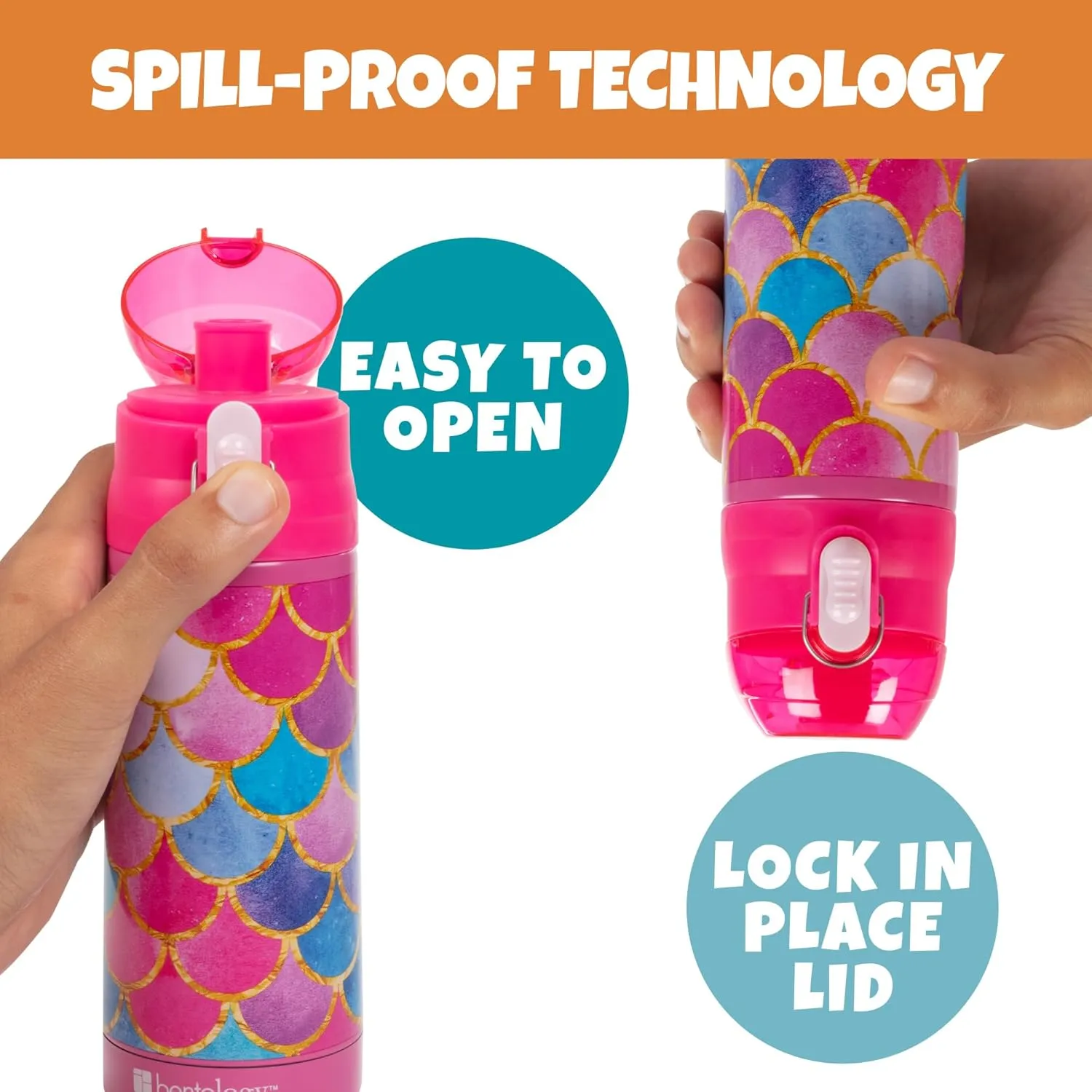 Bentology Stainless Steel 13 oz Reusable Water Bottle for Kids, Mermaid -Double Wall Insulated, Spill Proof Lid w/Built-in Straw- Keep Liquids Hot or Cold For Hours- Fits in Lunch Boxes & Bags