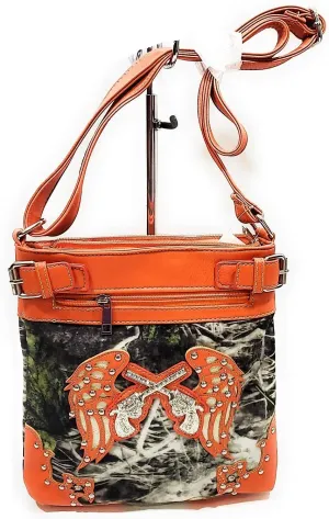 BHW Soft Camo Bling Gun Wings Concealed Carry Messenger Bag Rhinestone Purse Jp