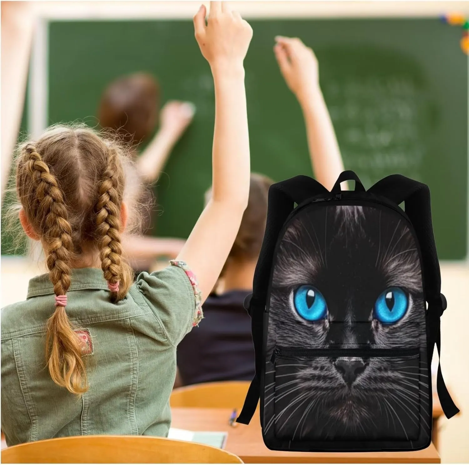 BIGCARJOB Kids Backpack and Lunch Box Set Black Cat Print Book Bags for Boys School 3 Pcs Animal Cat Print School Backpack Children Toddle Daypack Schoolbags Set with Pencil Bags