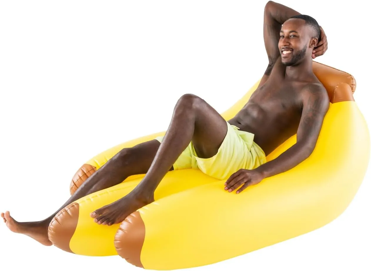 BigMouth Inc Giant Banana Lounging Pool Float, Inflatable Raft with Supportive Backrest, Fun Summer Party Floatie, Inflates Quickly